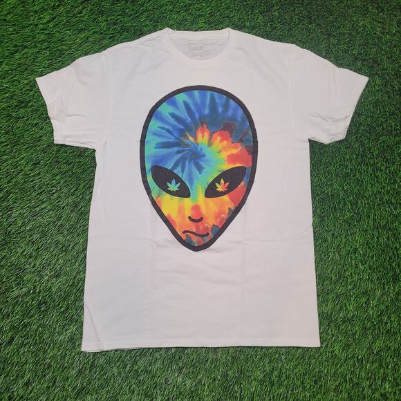 Spencer's Alien Weed Leaf Tie-Dye T-Shirt Mens Medium Rave Stoner Psychedelic - Picture 1 of 5